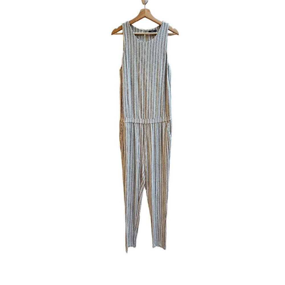 TART Soft Striped Jumpsuit with Small Back Cutout and Pockets,  Size Large